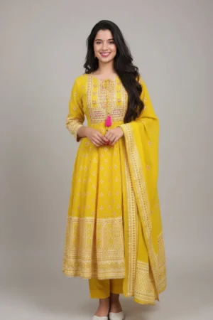 Latest Yellow Cotton Salwar Suit For Festival