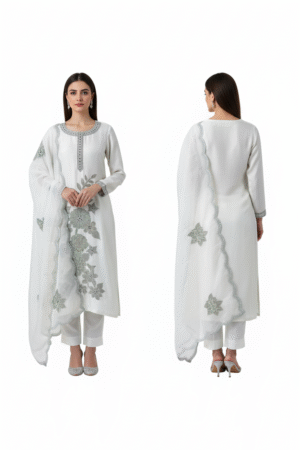 Mirana Women’s Cotton Blend Straight Embroidered Kurta with Pant and Dupatta